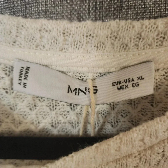 New Mango Top Women's Size XL White Textured Lightweight Sweater Knit - Picture 5 of 6